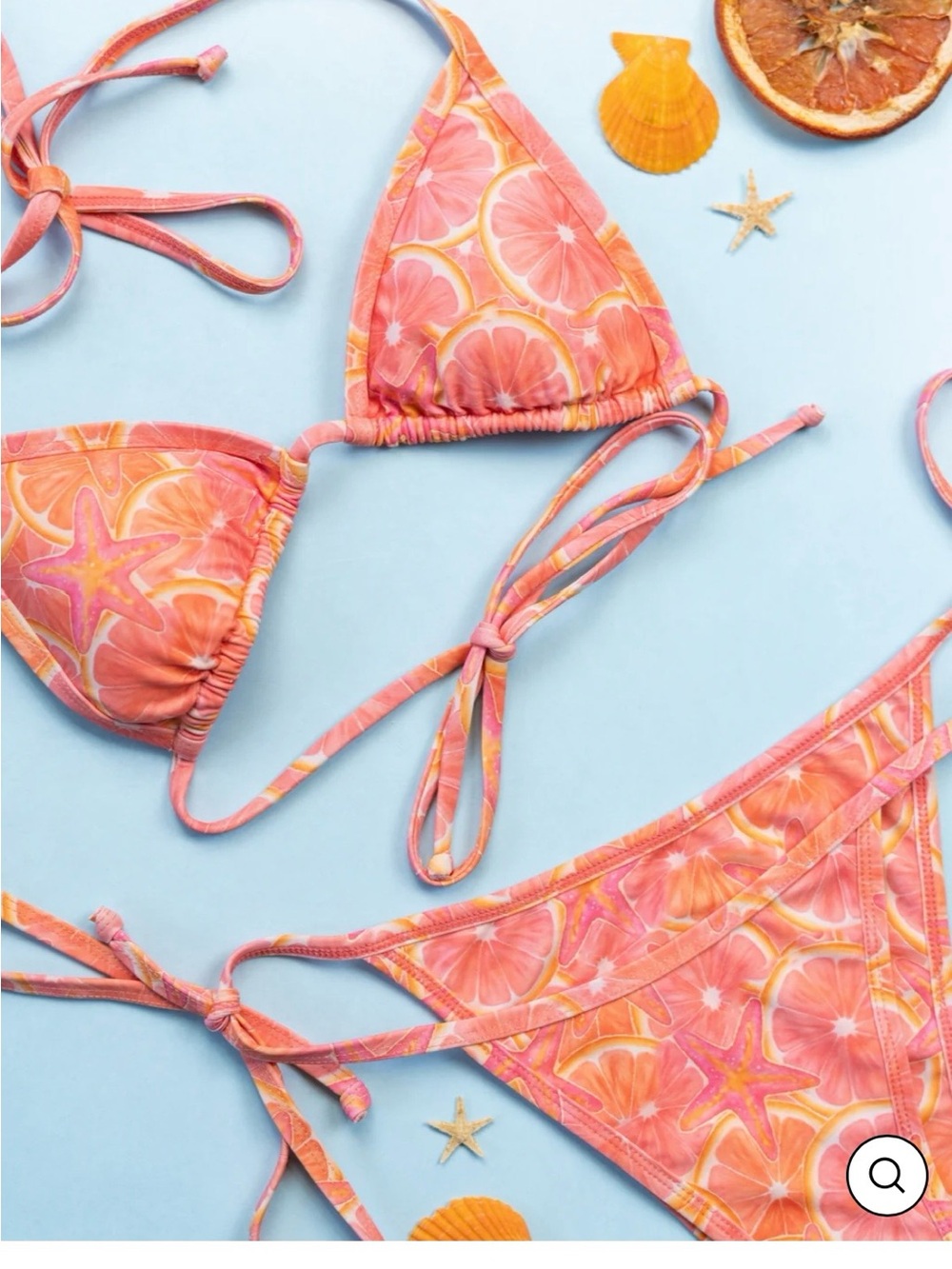 Biki’s Bikini Coral Pink Citrus Print String Bikini Top & Bottom Set